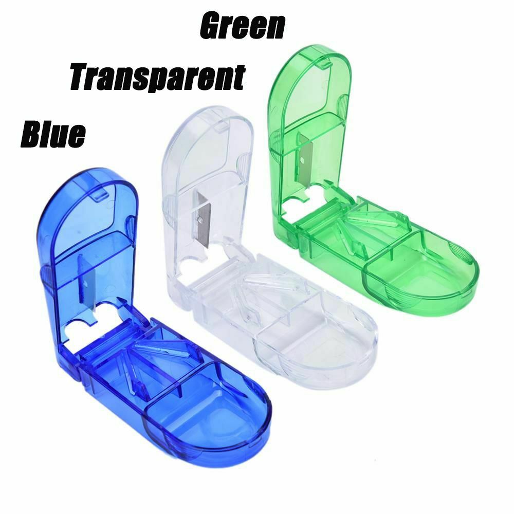 Pill Holder Plastic Pill Cutter Box Pill Splitter Stainless Steel Blade