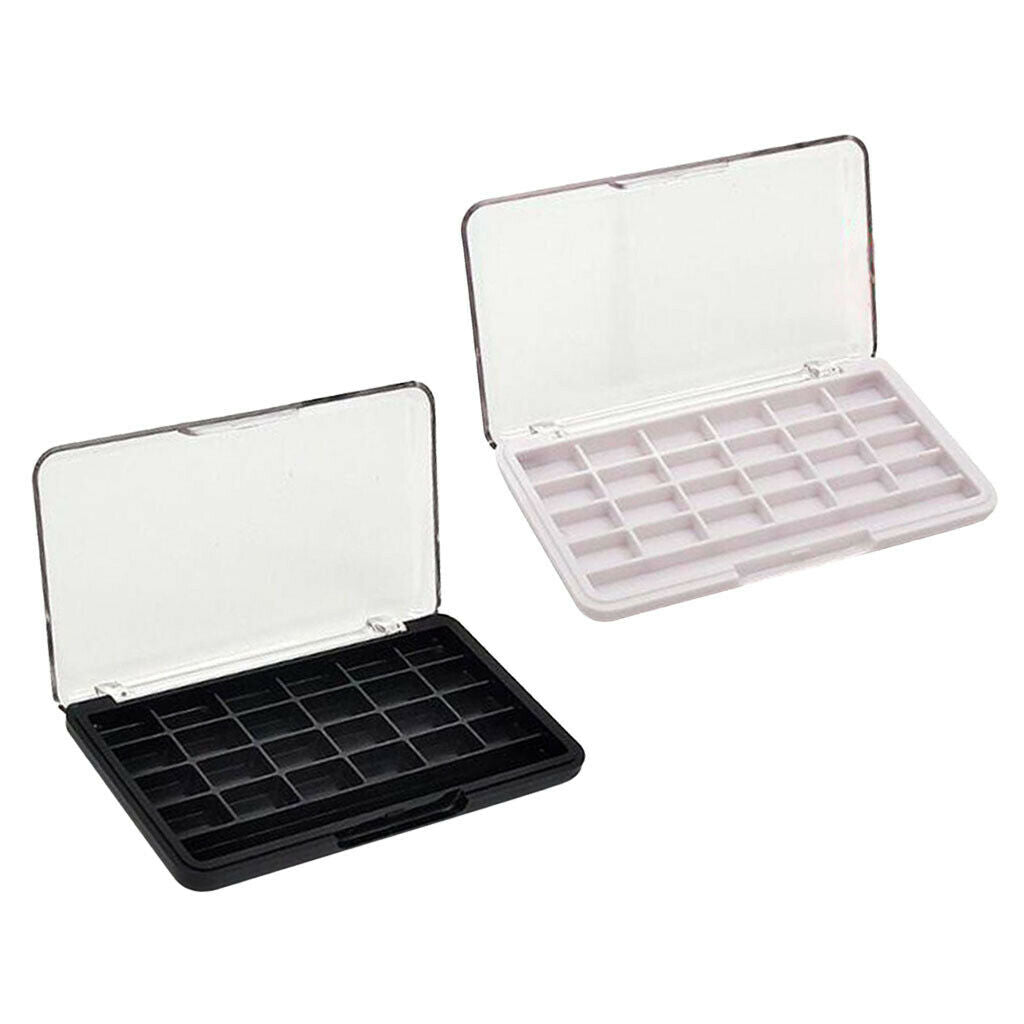 2 Pieces 24 Slots Eyeshadow Palette Box Blush Powder Holder Case White+Black