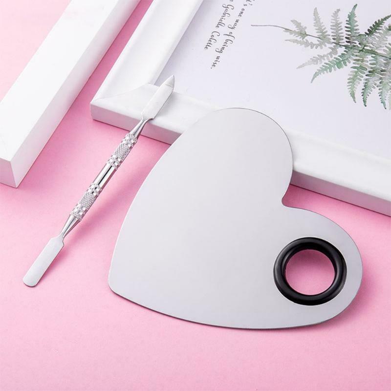 Stainless Steel Makeup Mixing Palette with Spatula Tools Heart Shaped Cosmetic