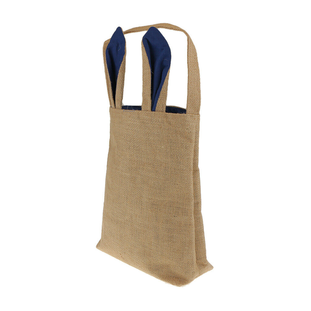 Easter Bunny Bag Basket Tote Handbag Dual Layer Bunny Ears Jute Cloth Navy