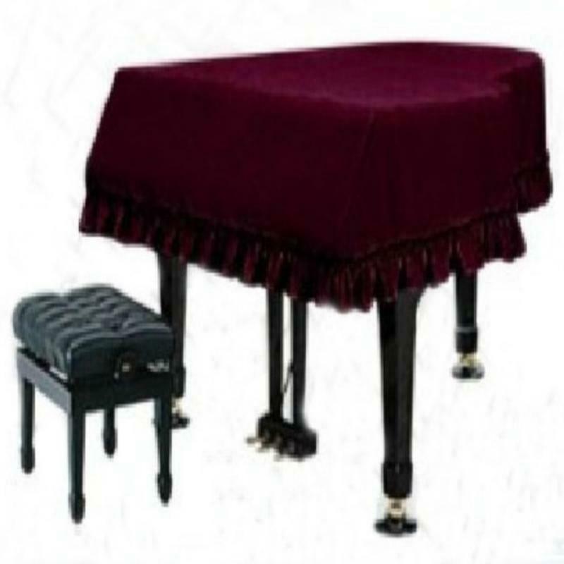 Full Grand Piano Velvet Cover Dust Guard Cloth with Macrame Decor Burgundy