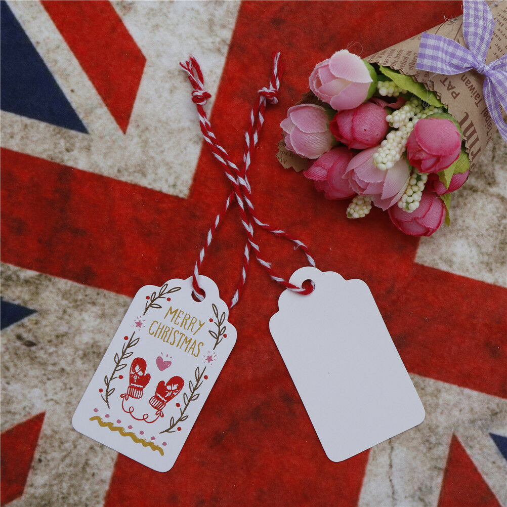 50pcs Merry Christmas Kraft Paper Gift Tags Label Hanging Cards With Strin.l8