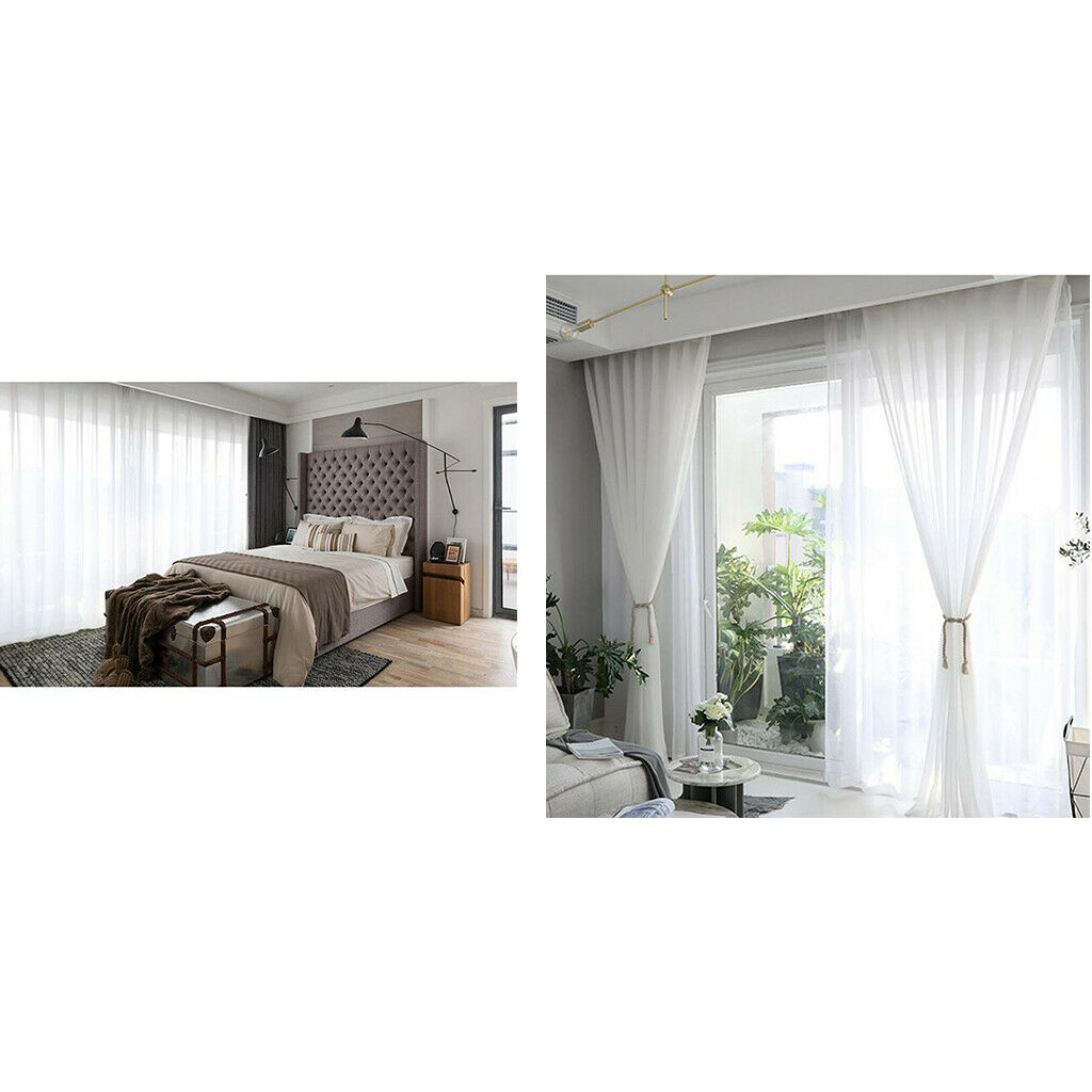 2 Pcs ElÃ© White Chiffon Slot Top Curtain Bedroom Window Panel 55x94 Inches