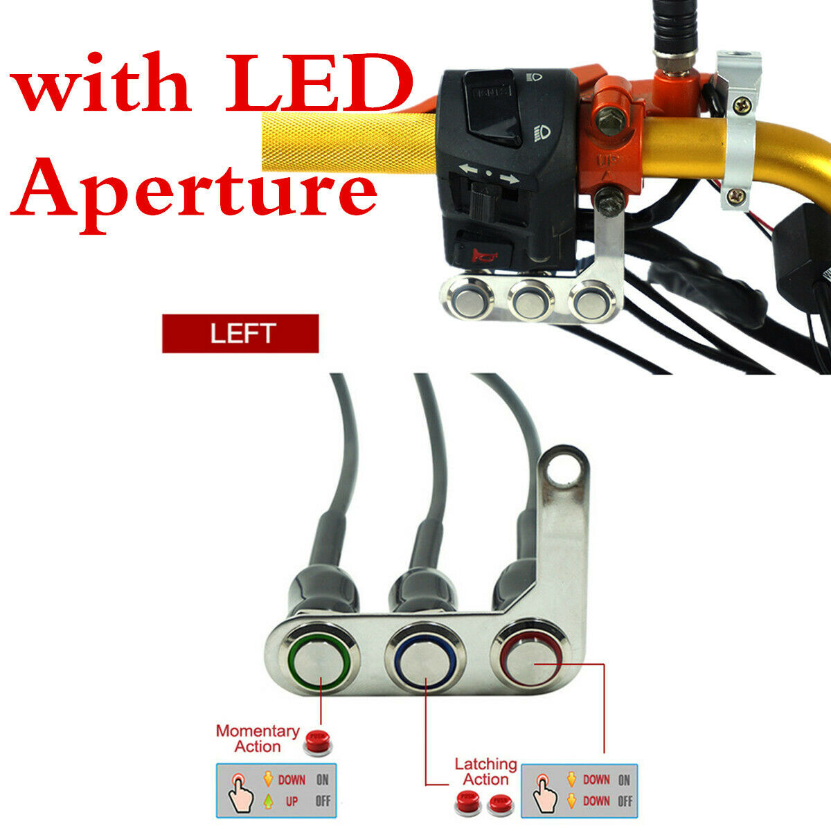 Left Side Motorcycle Switch with LED Aperture Self-locking +Instantaneous Switch