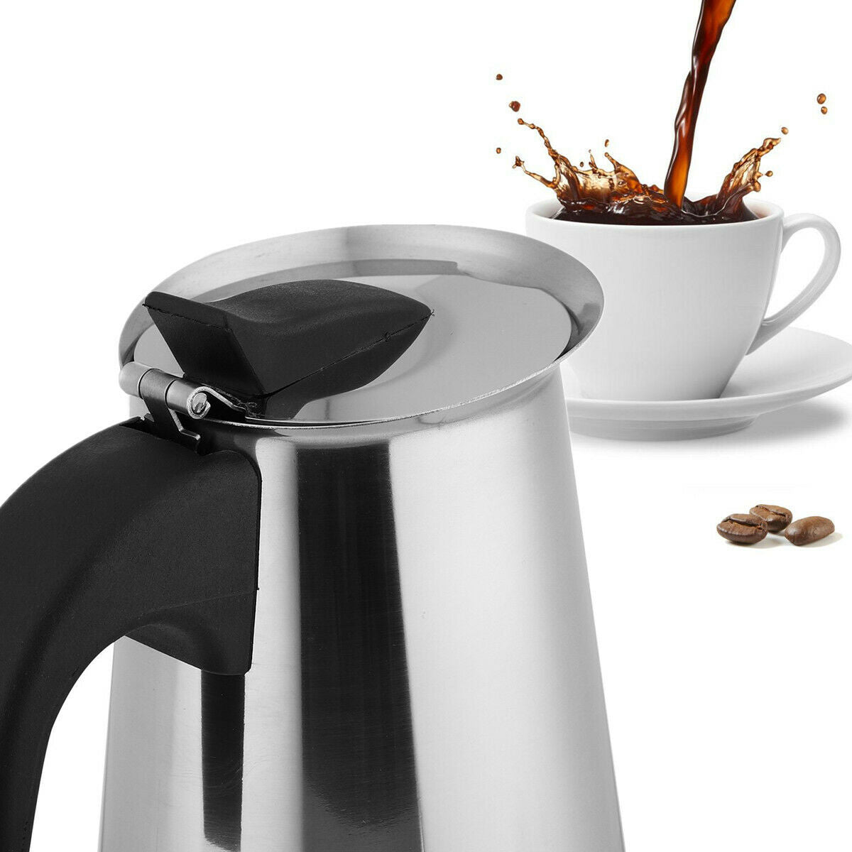 9 Cups 450ml Stainless Steel Moka Coffee Maker Pot Percolator W/ Electric Stove