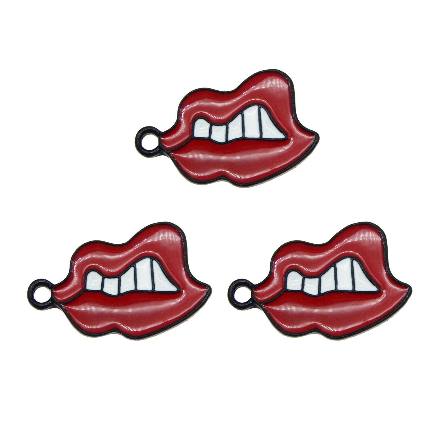 20pcs Red Lip Charm Alloy Enamel Black Plated Pendant Jewelry Art Crafts 25*15mm