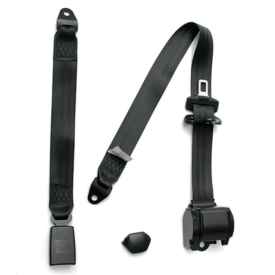 Car Seat Belt Lap 3 Point Safety Travel Adjustable Retractable Gray nylon