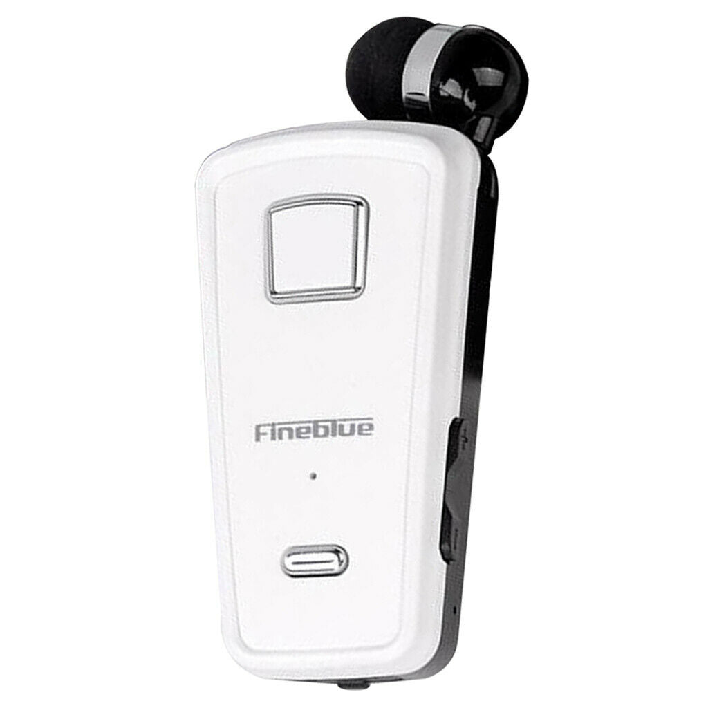 Fineblue Retractable Bluetooth Headset Clip Business Earphone with Mic White