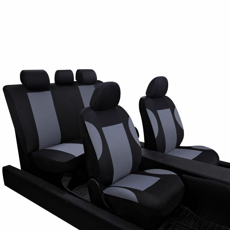 9x Universal Breathable Polyester Gray Car Seat Covers Front Rear Seats Headrest