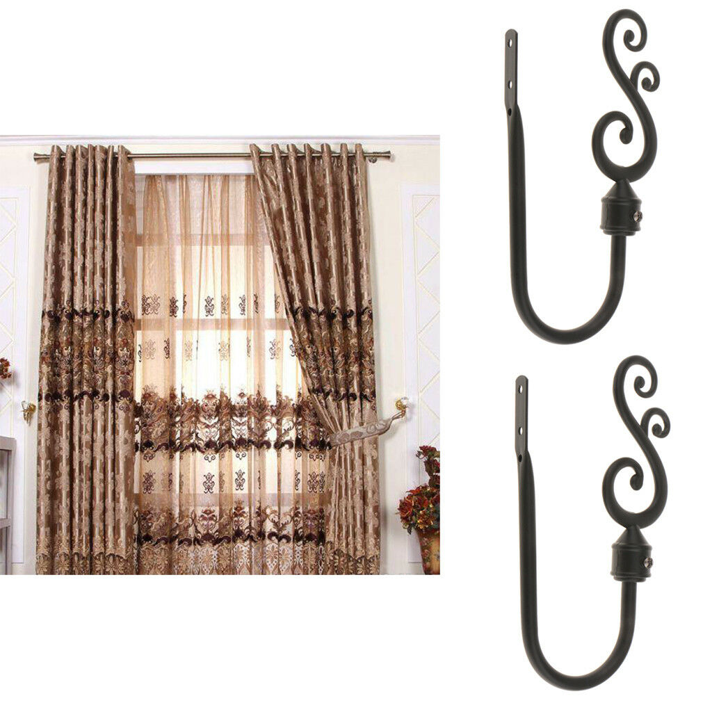 2x Heavy Duty Decorative Curtain Hook Drapery Tieback Hanger Holder Black