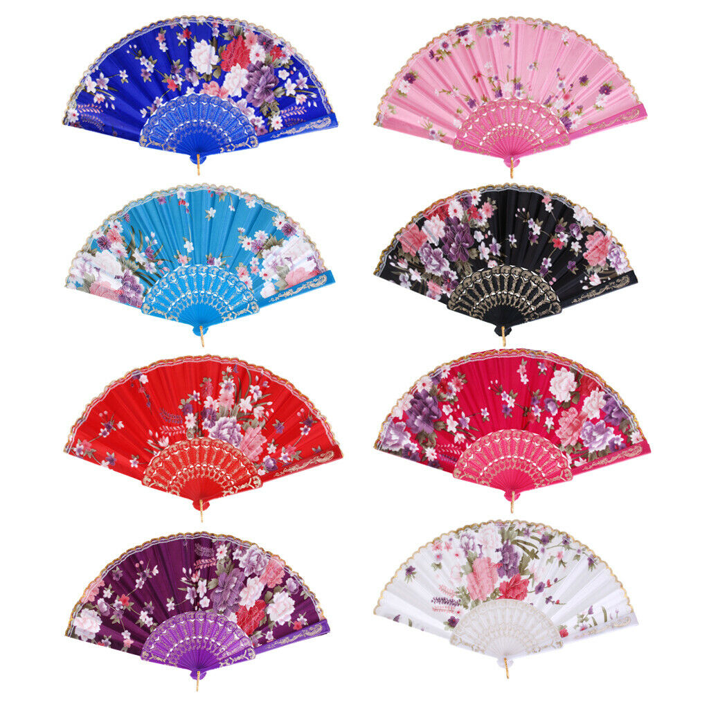 Sweet Style Foldable Folding Floral Print Style Hand Fan Royal Blue &