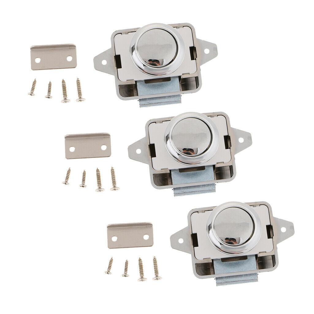 3 Pieces Push Button Catch Lock Latch for Trailer RV Boat Cabinet Sliver New