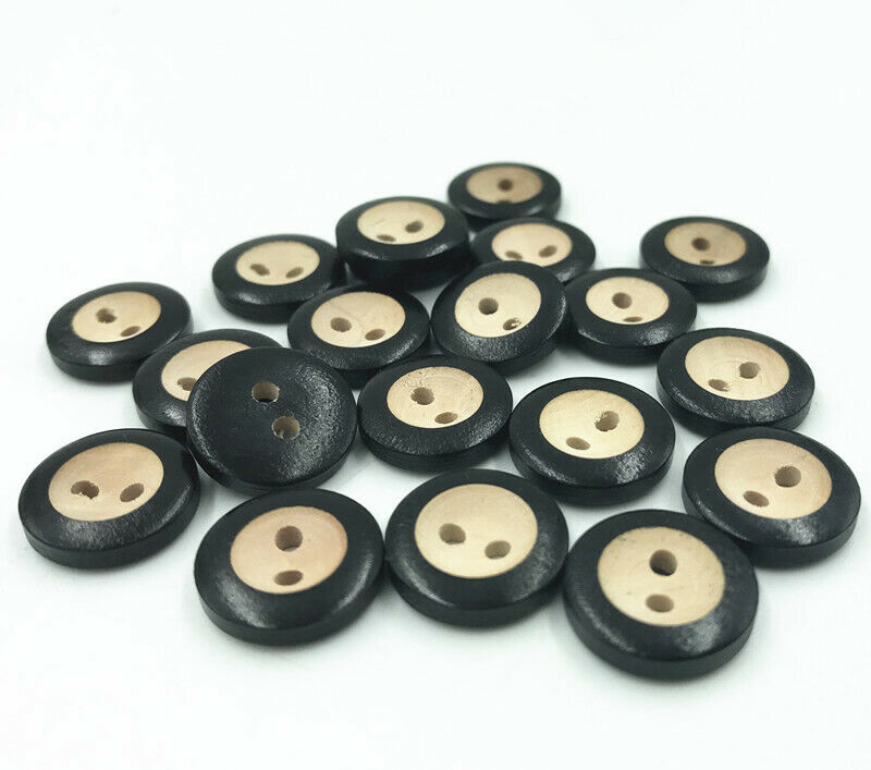 50pcs Natural wood  Black edge Round Wooden buttons Sewing 15mm