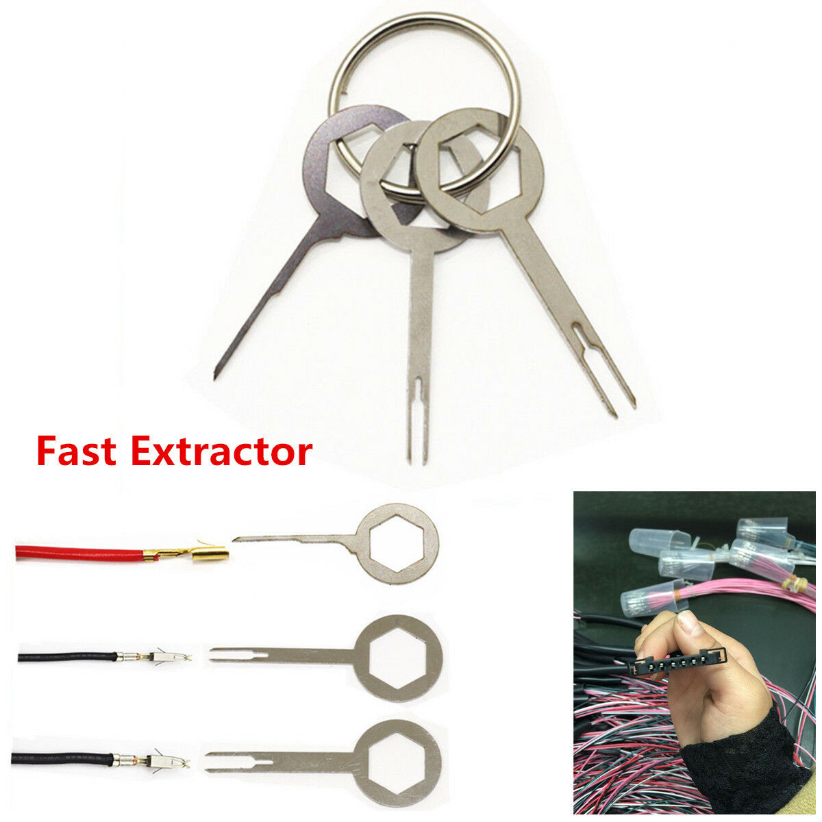 3pc Auto Car Electrical Terminal Wiring Crimp Connector Pin Removel Key Tool Kit