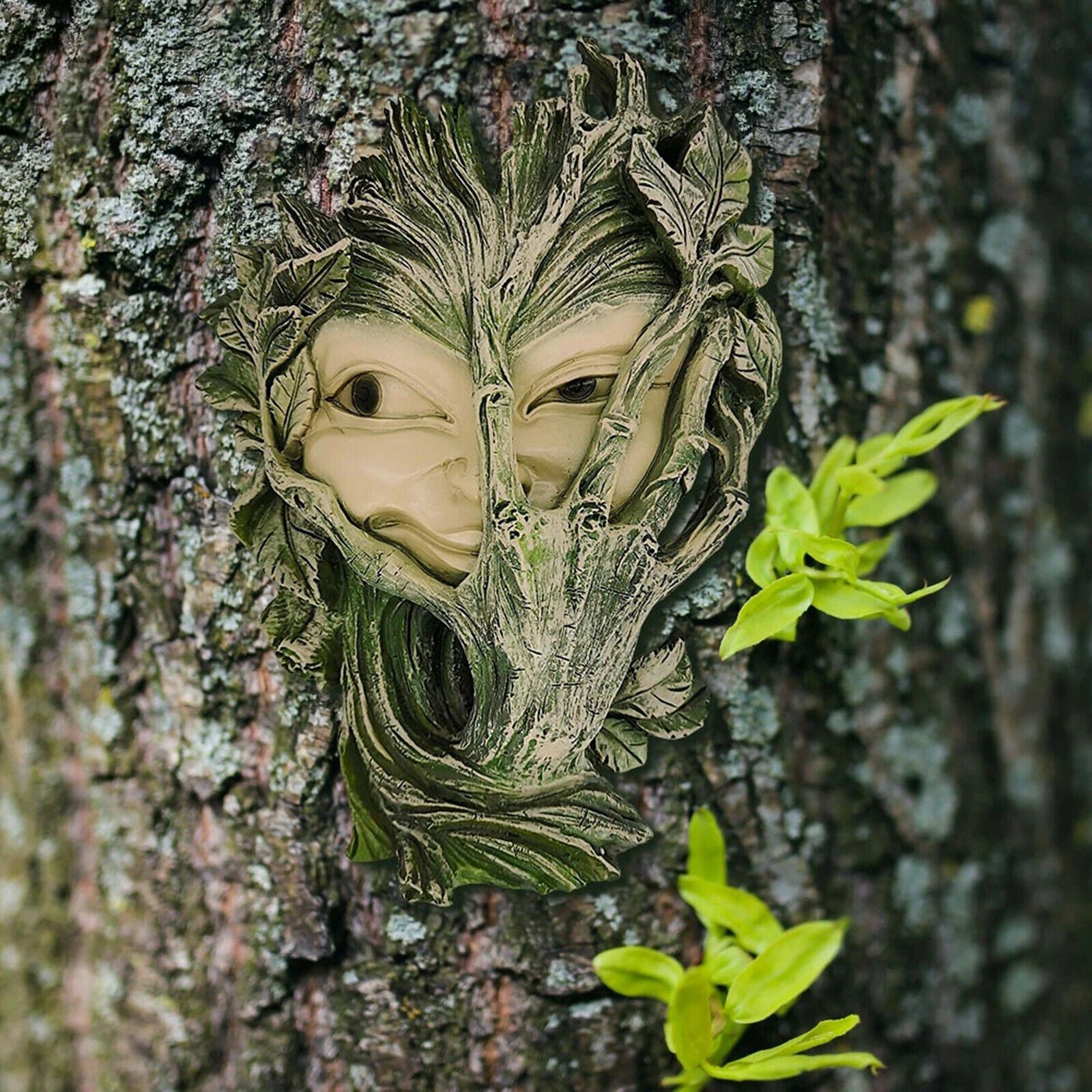 Abstract Women Face Tree Decor Yard Garden Peeker Bashful Statue Decoration