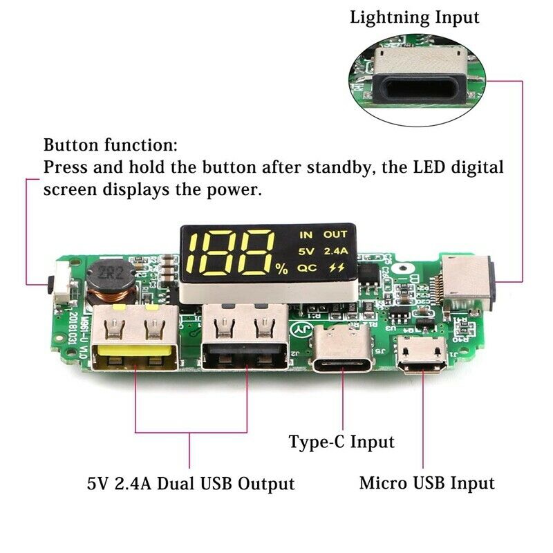 4Pcs 18650 Charging Board Dual USB 5V 2.4A Mobile Power Bank Module 186 50 LitL6