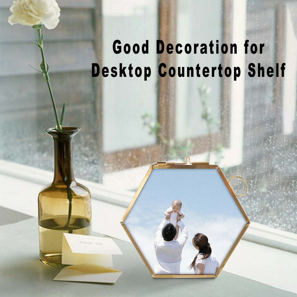 5pcs hanging glass hexagon photo picture frame graphic holder 8.8x8.5cm