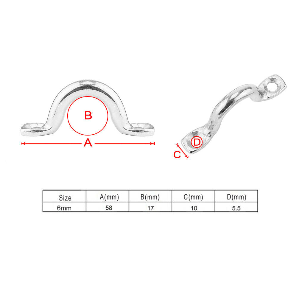 6Pcs 6mm Trailer Tie Loop Lashing Rope Tie Down Ring Horse Shape Tpye, Stainless