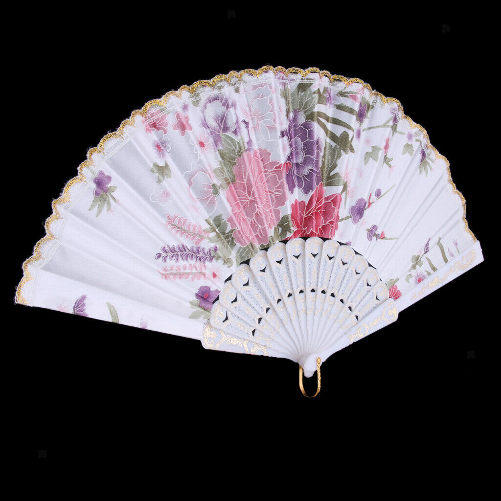 Party Handmade Dancing Fans with White Spanish Flowers And