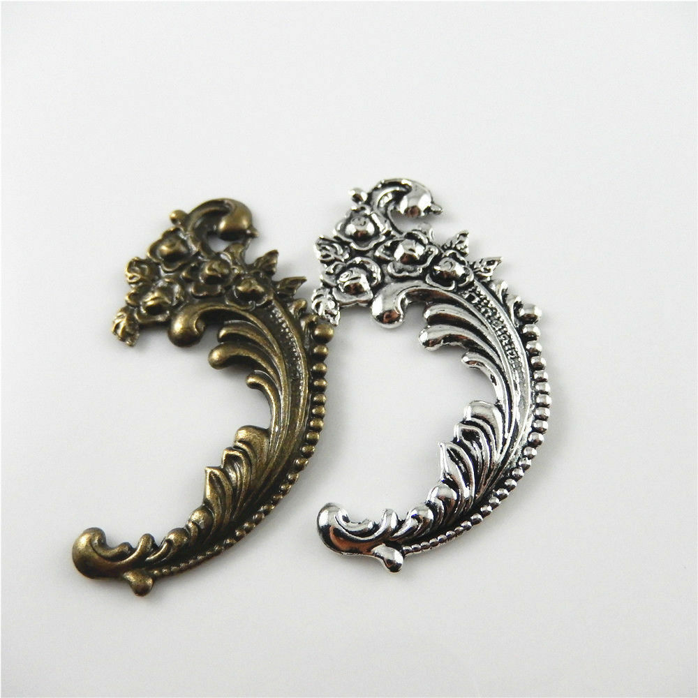 4 Assorted Retro Phoenix Tail Charm Floral Alloy Pendant Jewelry Craft 63x40x2mm