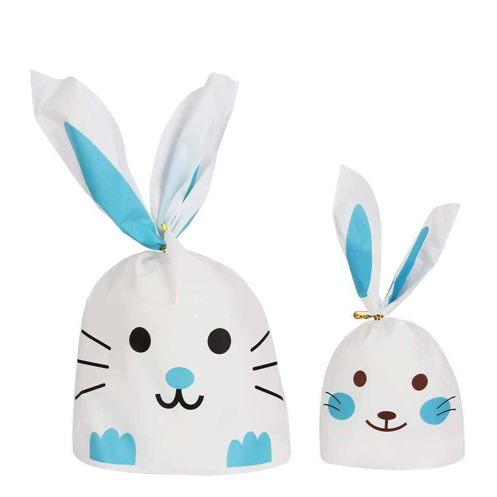 50 Pieces Cute Rabbit Bunny Cat Gift Bags Bakery Cookie Treat Bags Blue L