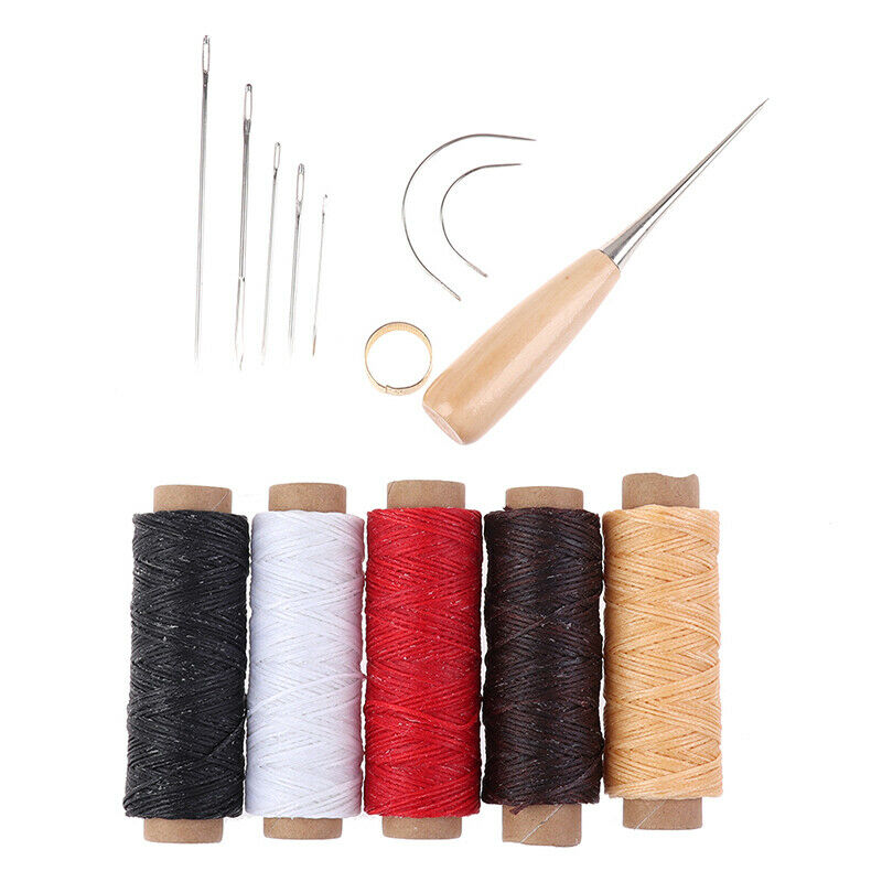 1Set Leather Craft Punch Hand Stitching Carving Sewing Tool Thread Awl ThimbBDA