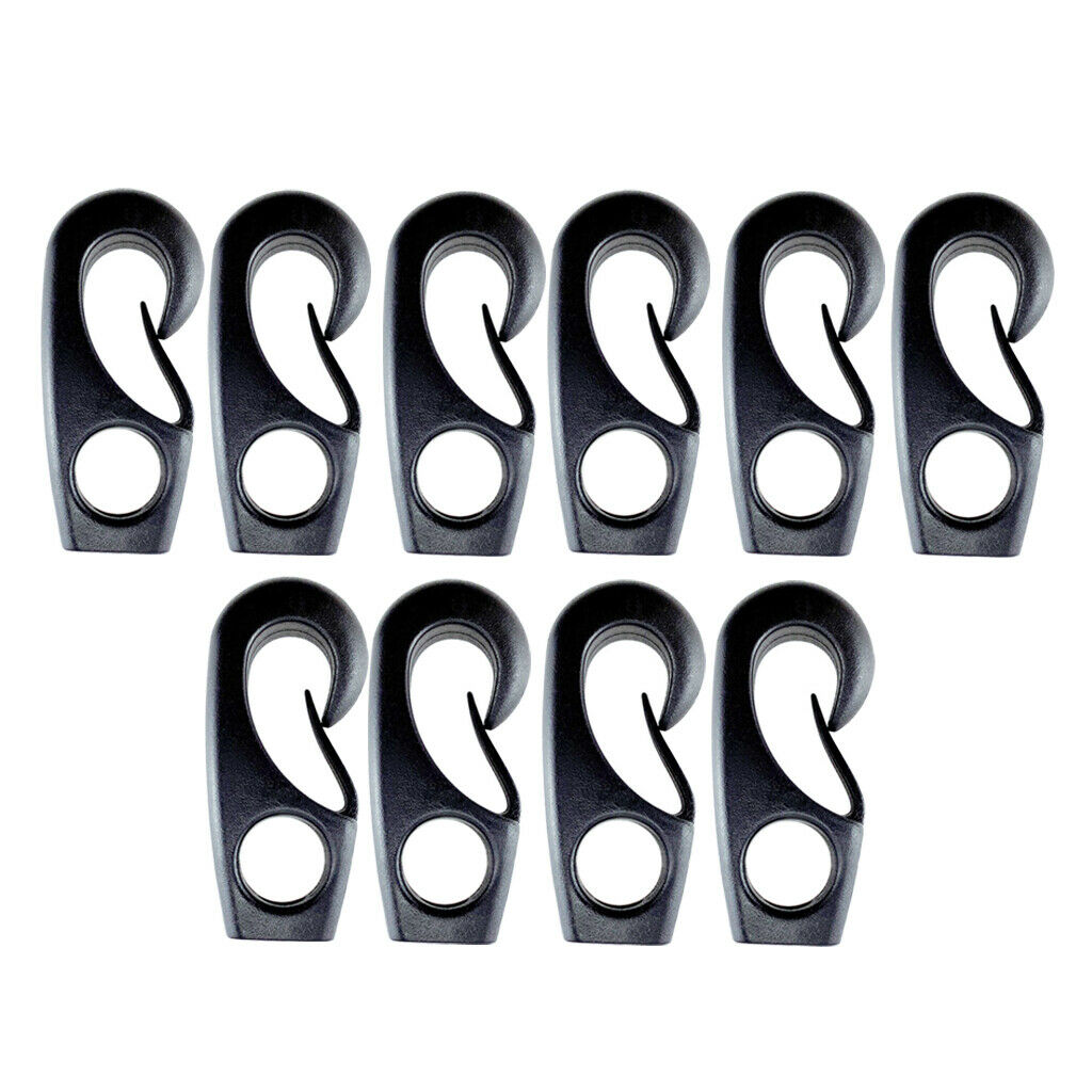 10pcs Black Reusable Nylon  Hook Boats Shock Cord Hook For Shock Cords
