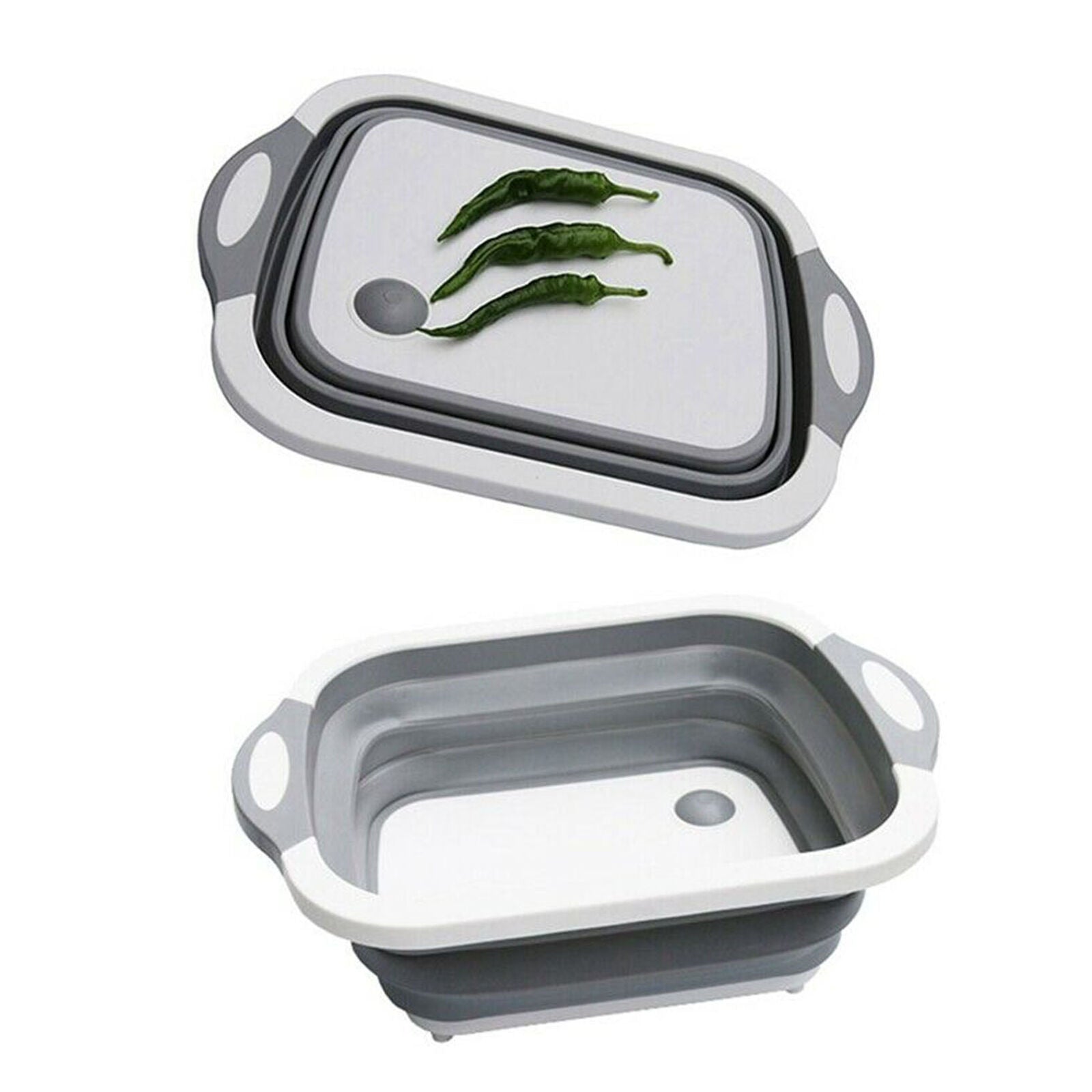 4 IN 1 Multi Folding Cutting Board Basket Collapsible Dish Tub Draining Plug