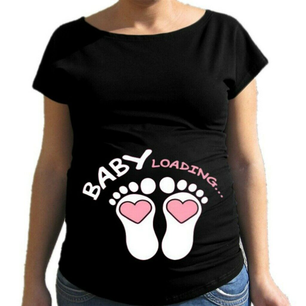 Pregnant Women Maternity Short Sleeve Tops Tee Baby Footprint Pregnancy T-shirt