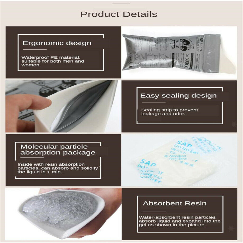 4x Disposable Urine Bags Car Toilet Emergency Camping Urinal Wee Pee Bags