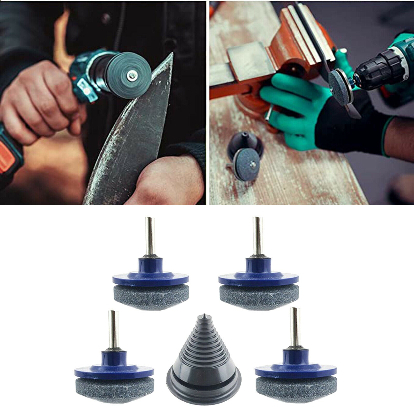 4 Pieces Lawn Mower Blade Sharpener + Balancer Universal for Electric Drill