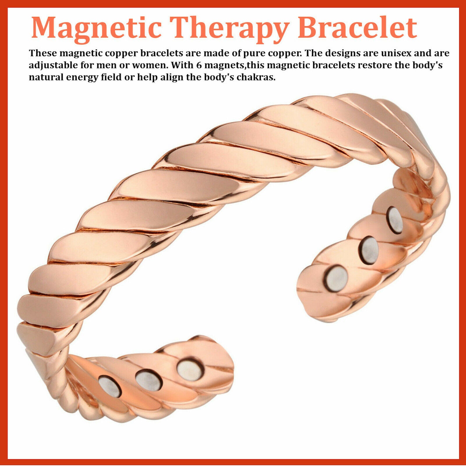 Pure Copper Magnetic Therapy Healing for Arthritis Pain Relief Bangle Bracelet