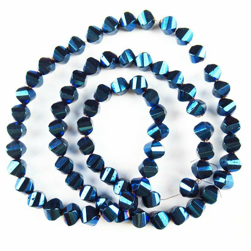 5x5mm Faceted Blue Hematite Drum Pendant Loose Bead 15.5 inch A-377TS