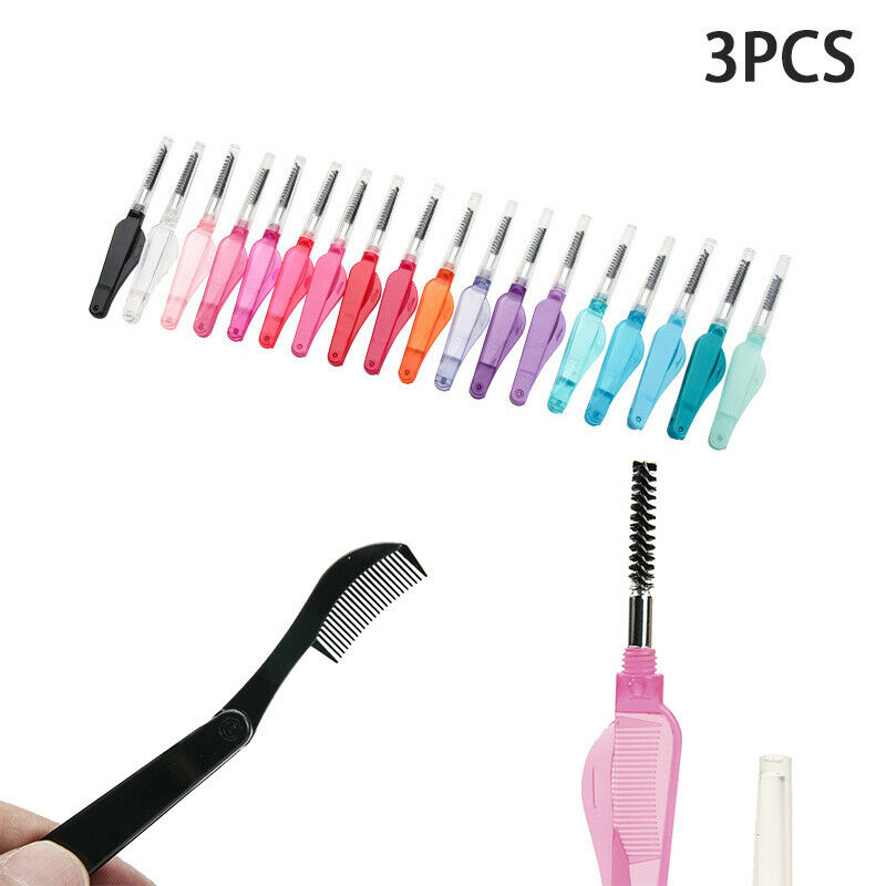 3PCs Double Head Foldable Eyebrow Eyelashes Hair Eye Brow Brush Metal CombFCA