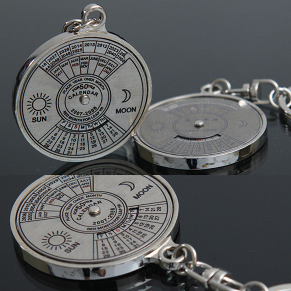 Stylish 50 Year Calendar Key Chain Keyring Keyfob Metal Alloy Ring Compass.l8