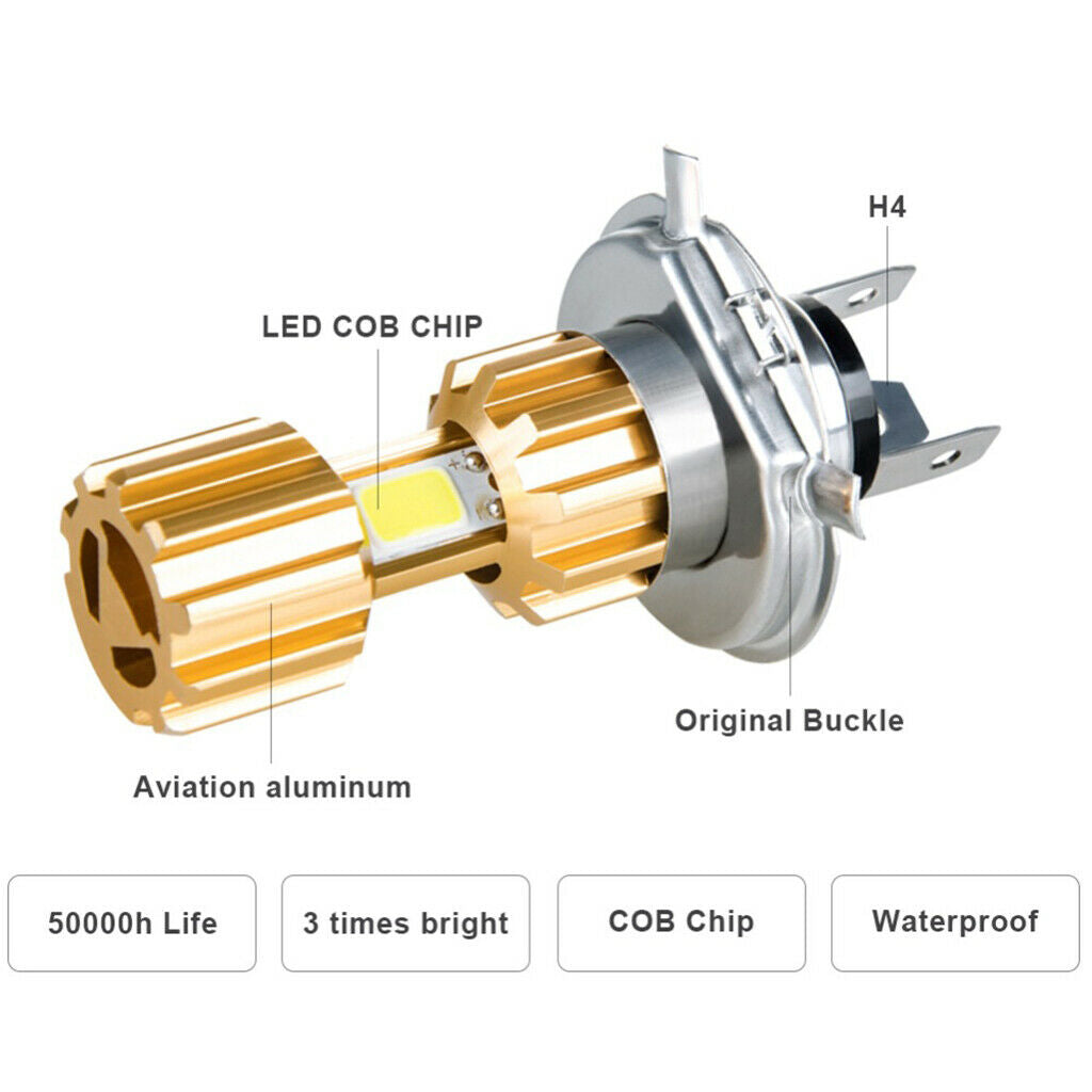H4 LED Headlight Bulb, LED COB Chip 3400LM 18W/12W 6000-6500K White Motorbike