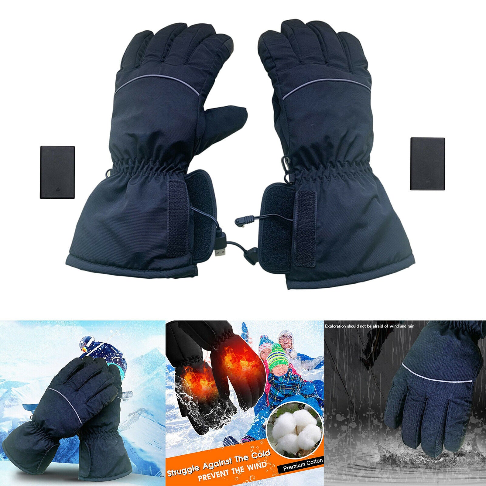 Motorcycle Electric Heated Gloves Touch Screen Winter Hand Warm Windproof No