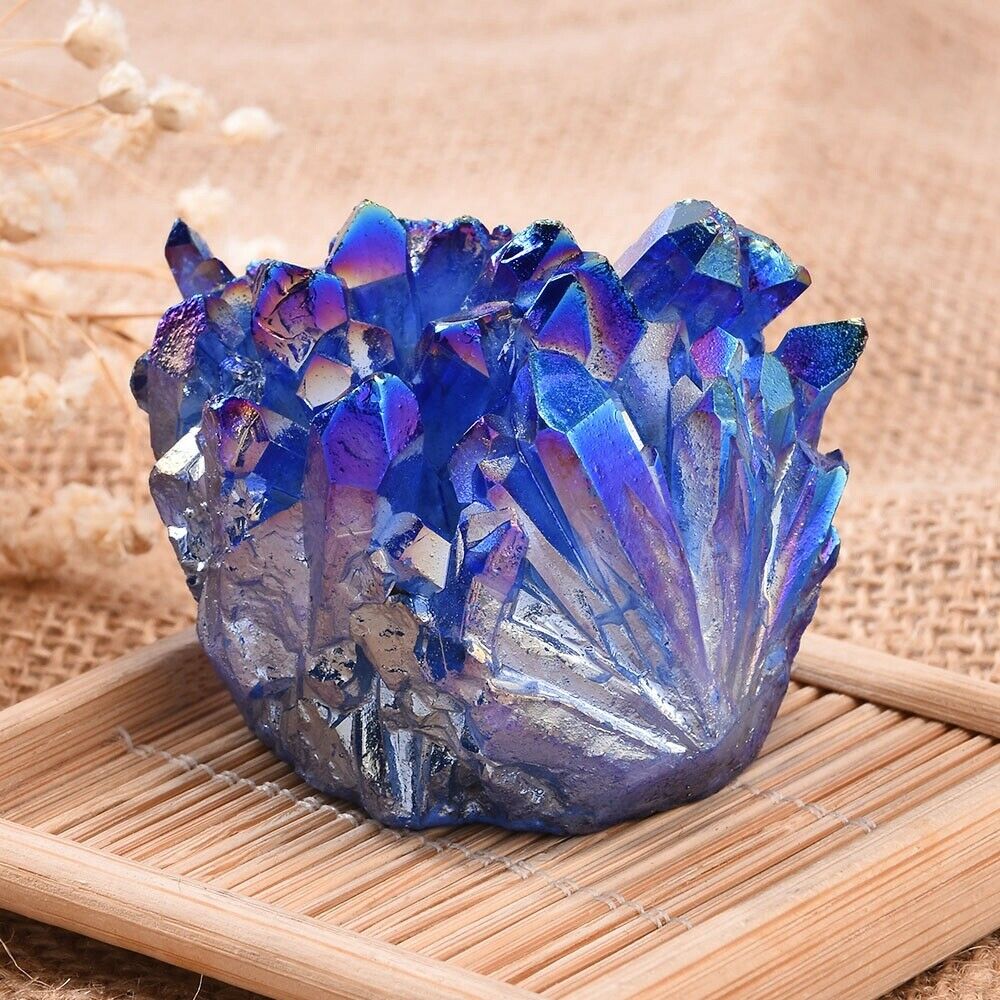 100% Natural Blue Crystal Quartz Cluster Stone Mineral Healing Specimen Decor US