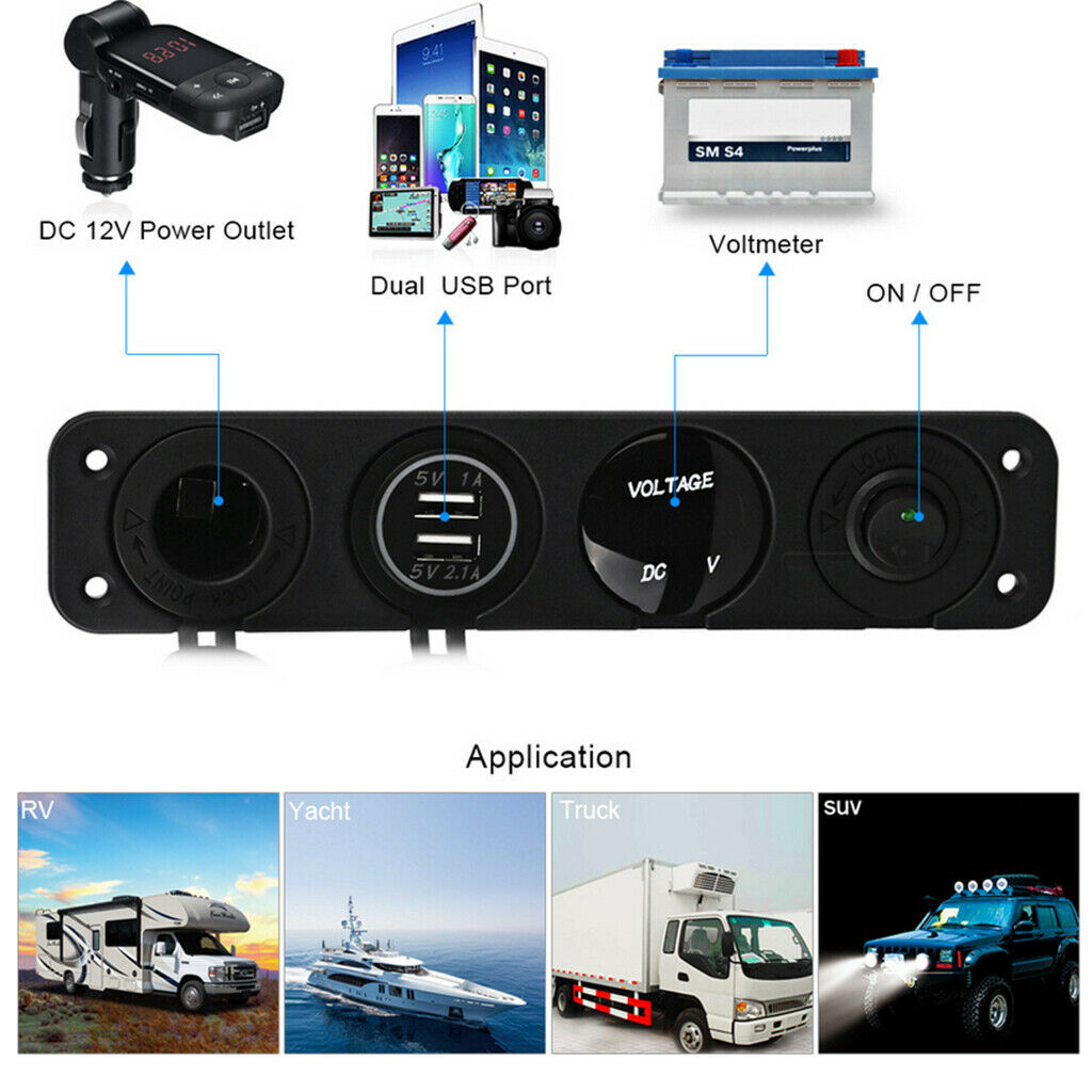 Charging Smoke Socket Receiving Seat Switch Double USB Charger Green LED