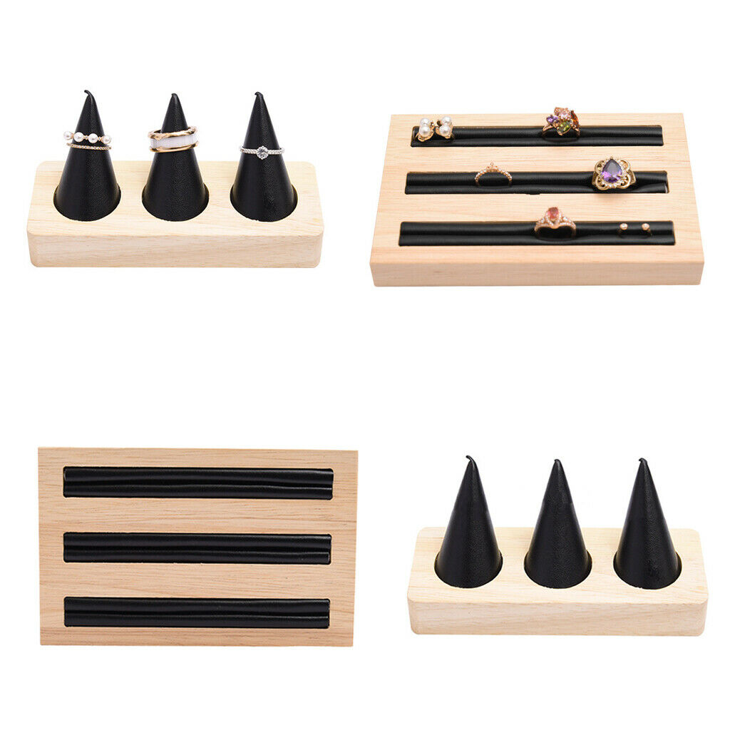 2x   Wood PU Leather Rings Jewelry Storage Organizers Home Accessories
