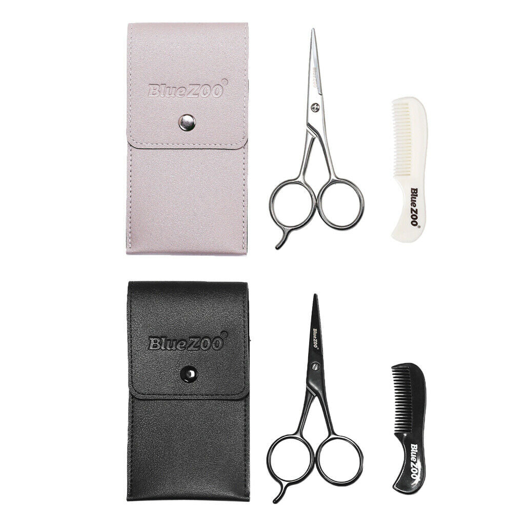 Set of 2 Salon Beard Shears Scissors Precise Facial Hair Trimmer w/Comb Set