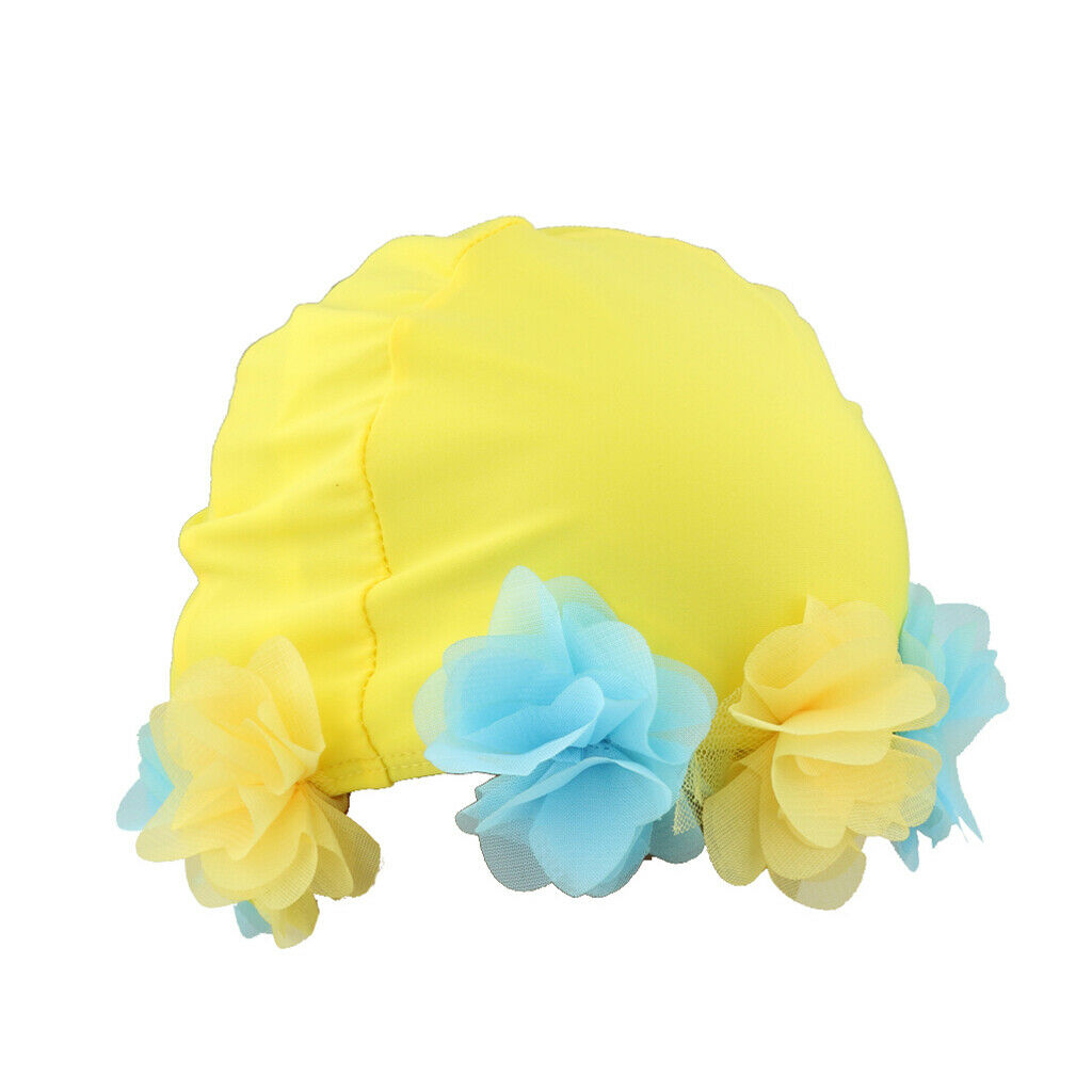 Kids Childrens Childs 0-6 Years Flower Fabric Swimming Hat Swim   Yellow