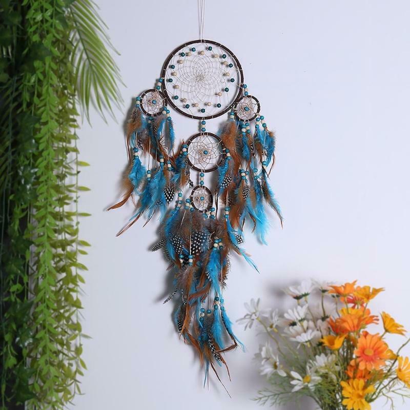 5 Rings Large Dream Catcher with Feather Boho Wall Hanging for Bedroom Decor
