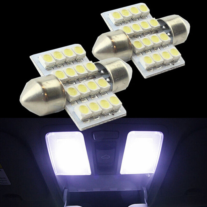 2 Pcs New  New 31mm 3528 16 LED SMD White Festoon Dome Car Bulbs WGJC.l8