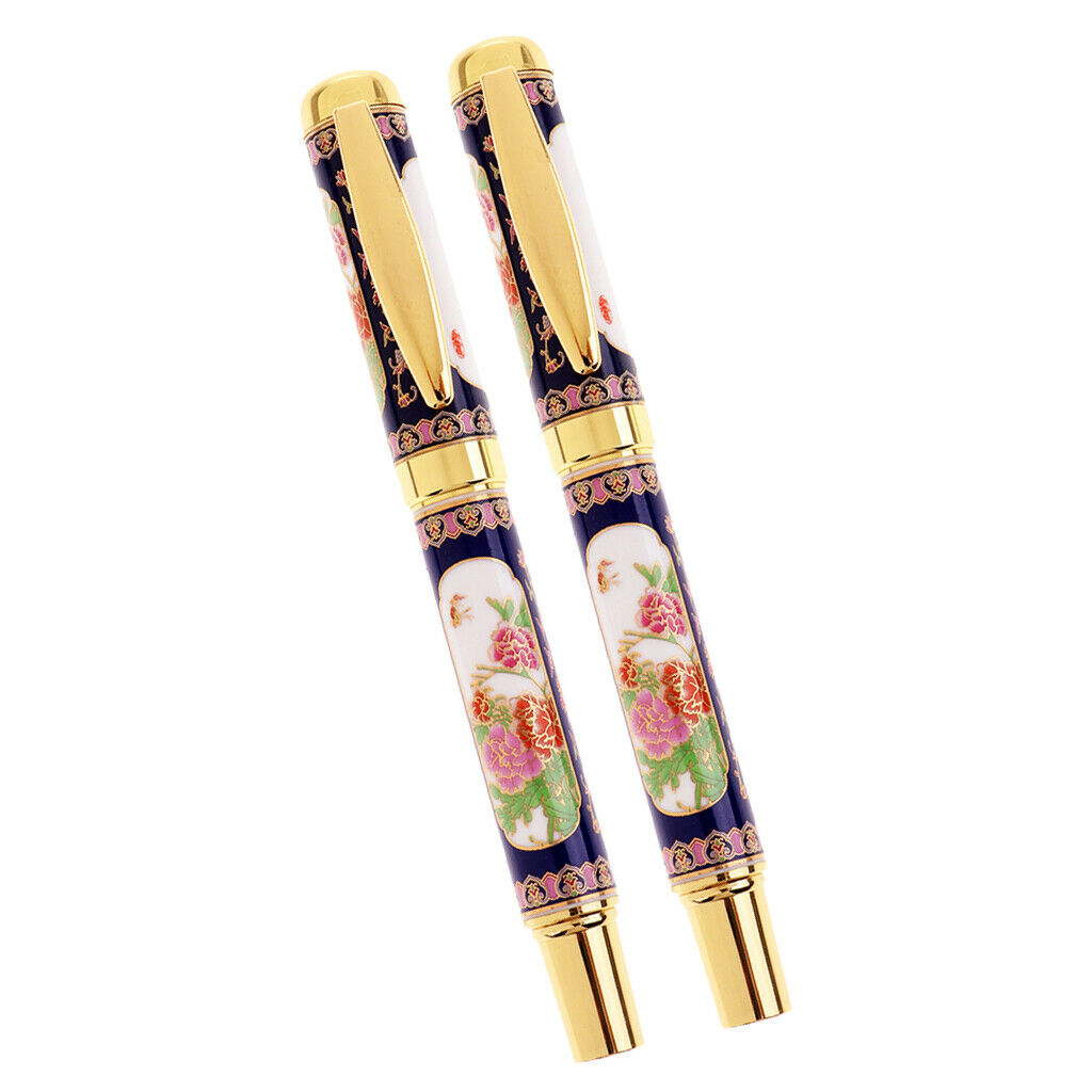 2pcs Chinese Element Peony Pattern Fountain Pen Writing Smoothly Writing