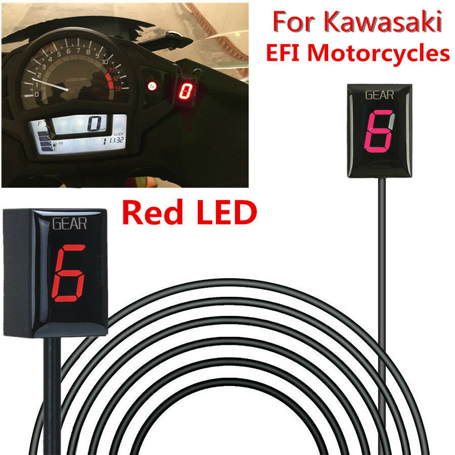 Motorcycle 0-6 Gear Indicator Red LED Display Black Housing for Kawasaki EFI