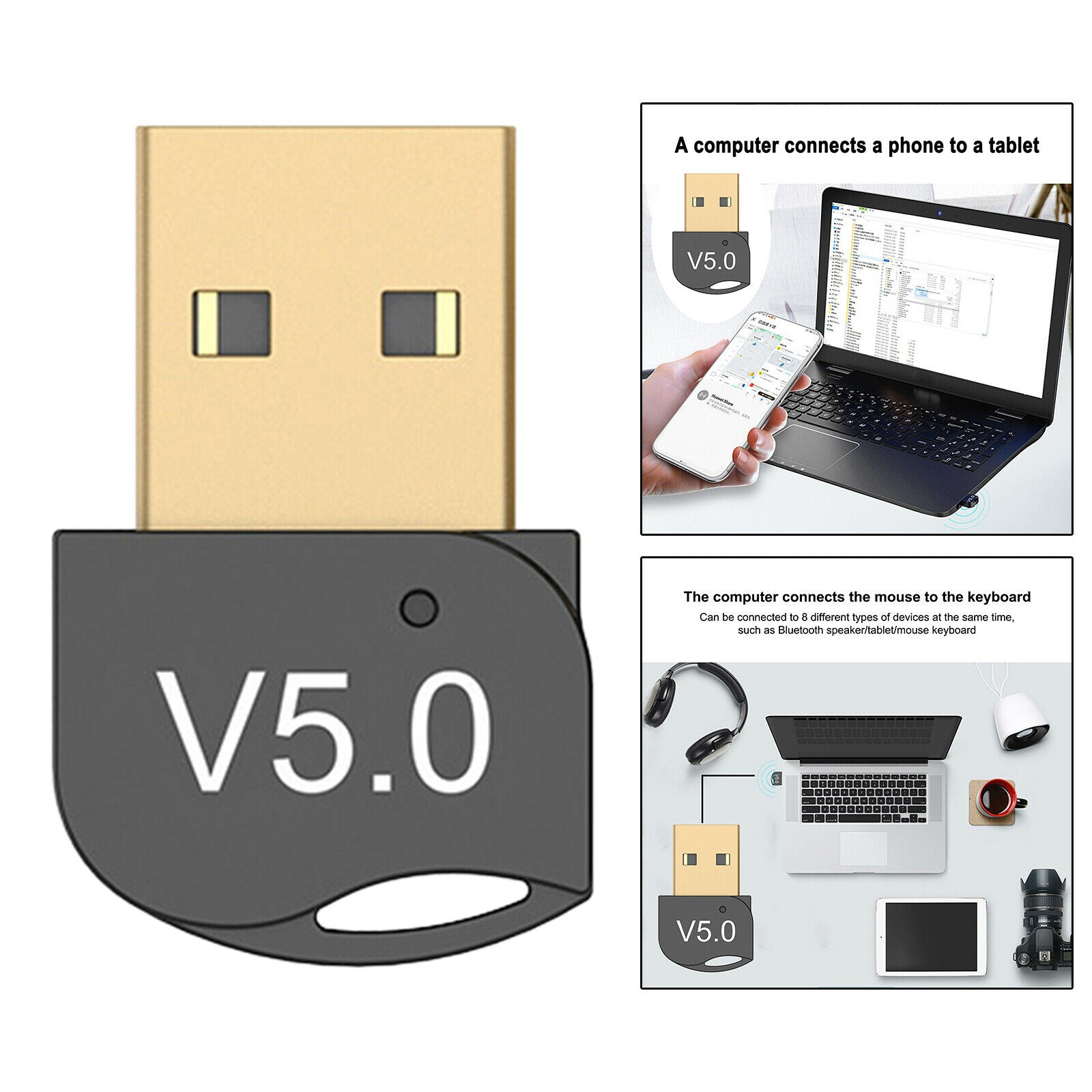 USB Bluetooth 5.0 Adapter for PC Windows 10/8/8.1 Computer Headset Speaker