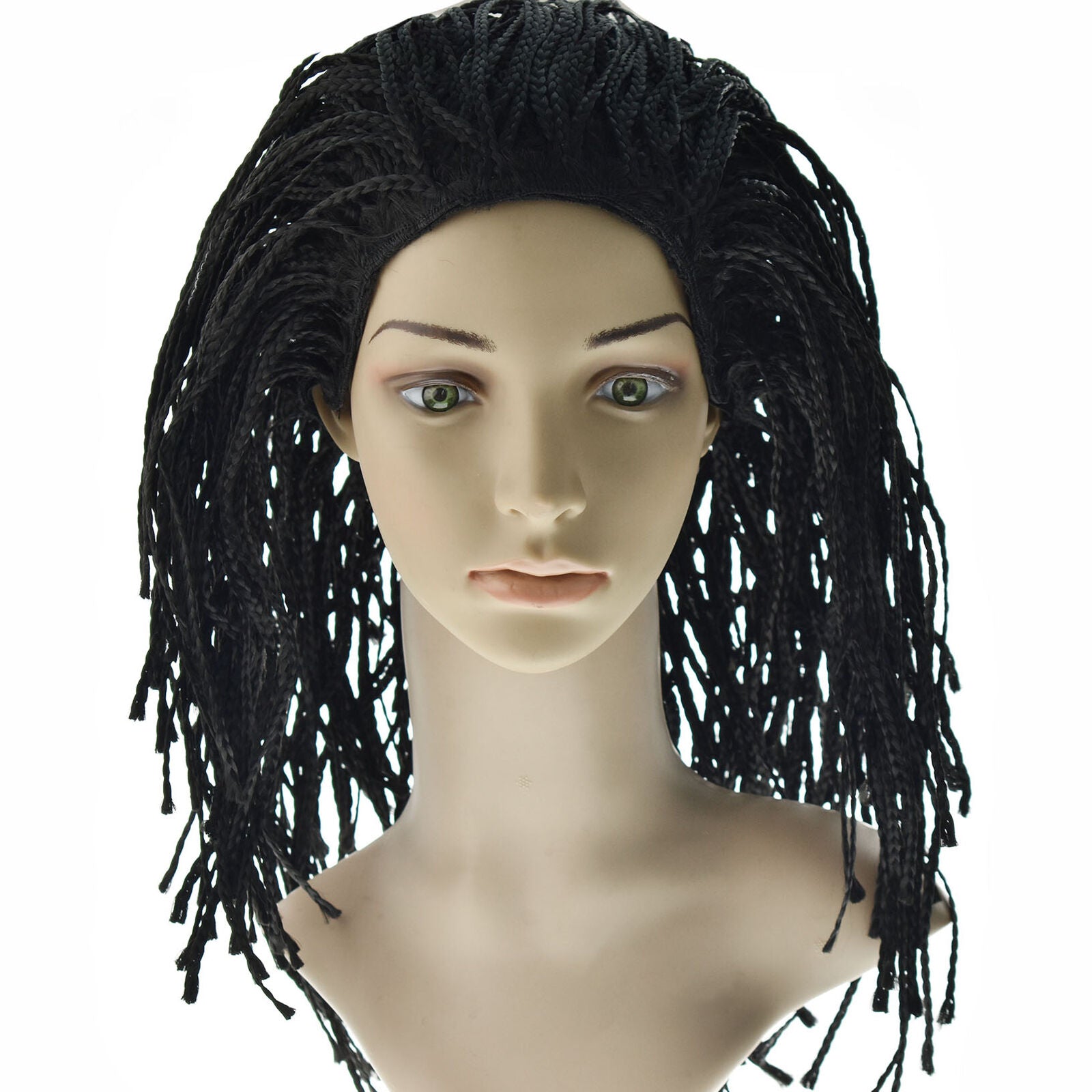 Black Braided Wig Women Box Braids Curly Braided Twisted Synthetic Full Wigs
