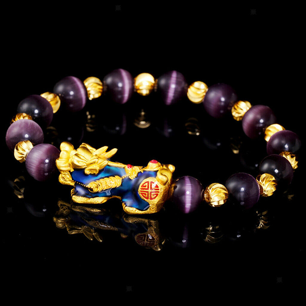 3x Chinese Feng Shui Black Obsidian Bead Pixiu Charms Alloy Bracelet Jewelry