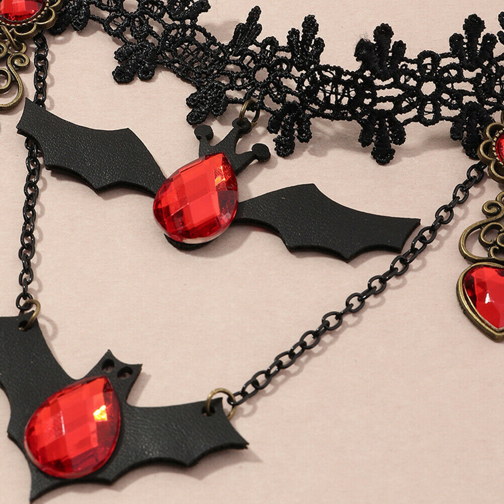 Gothic Jewelry Red Bat Halloween Necklace Lace Choker Necklace Nightmare Laye PT